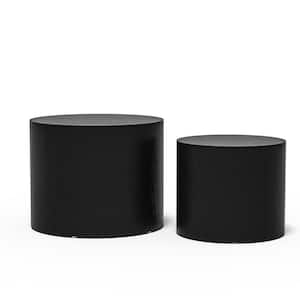 18.8 in. x 14.9 in. Matte Black Round Wood Side Table 2-Pieces