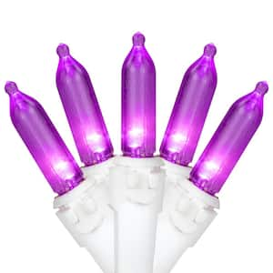 Set of 50 Purple LED Mini Christmas Lights with White Wire