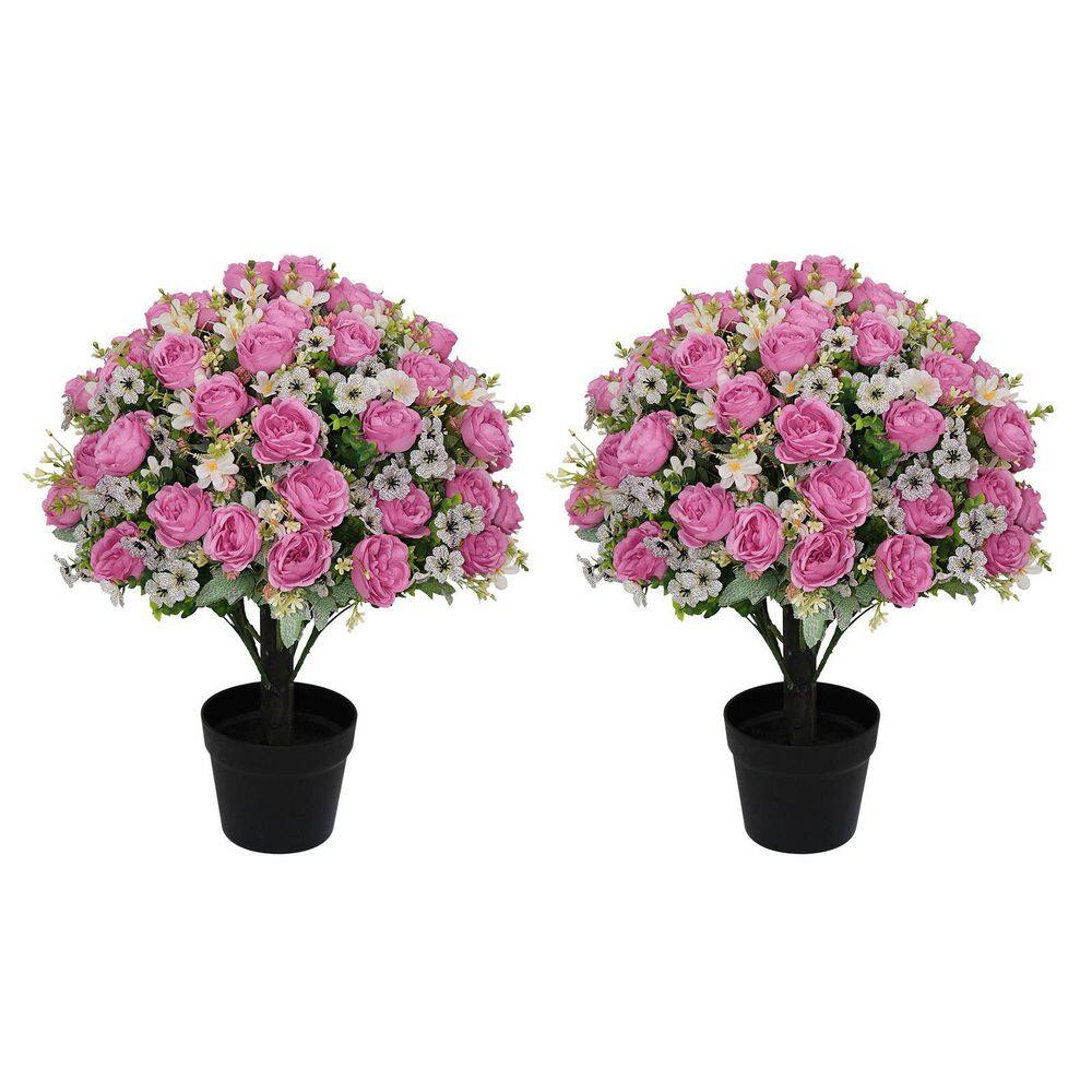 24 in. Pink Artificial Peony Flower Ball Topiary with Black Pot, Faux Floral Plant for Front Door, Porch Decor, Set of 2 price history on PriceWatchPro