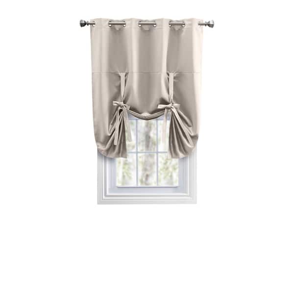 RICARDO Ultimate Blackout Ivory Solid 55 in. W x 63 in. L Grommet Blackout Curtain Tie Up Panel