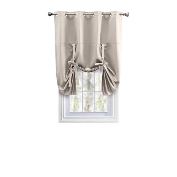 Ultimate Blackout Ivory Solid 55 in. W x 63 in. L Grommet Blackout Curtain Tie Up Panel