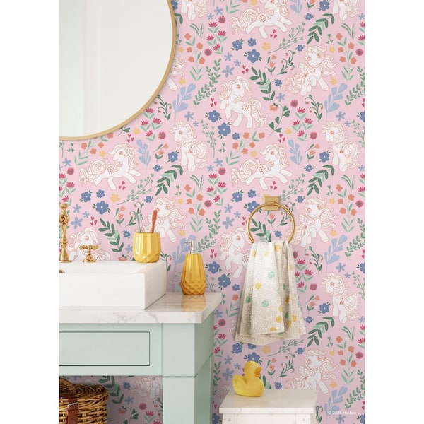 My Little Pony Retro Floral Pink Peel and Stick Wallpaper