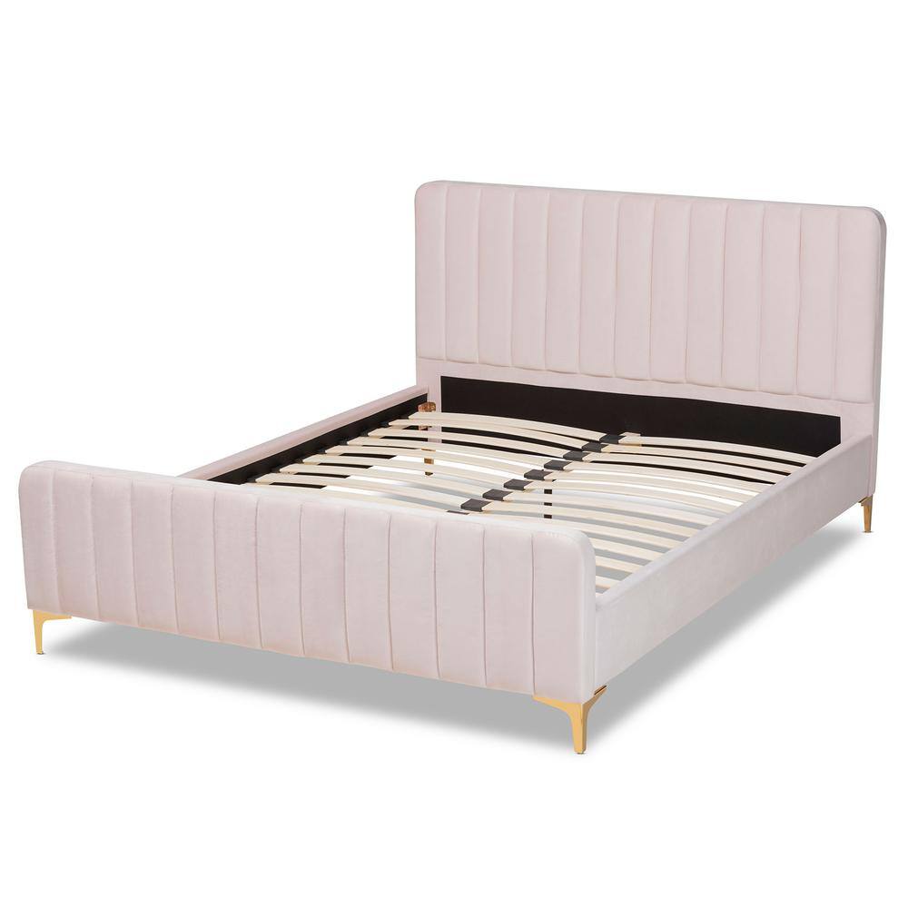 Luxurious Nami King-Sized Velvet Upholstered Bed with Gold Metal Legs