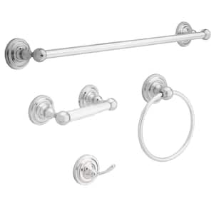 Greenwich 4-Piece Bath Hardware Set 24 in. Towel Bar, Toilet Paper Holder, Towel Ring, Towel Hook in Polished Chrome