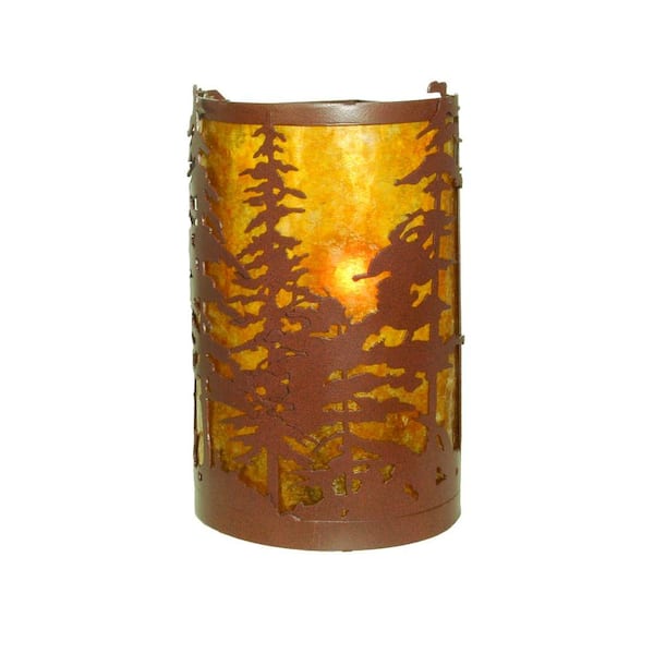 Illumine 2 Light Tall Pines Corner Wall Sconce Rust Finish Mica Glass