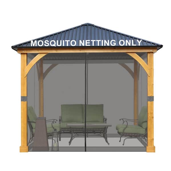 Aoodor 12 ft. x 12 ft. Universal Replacement Mosquito Netting for Patio Gazebos with Zippers (Mosquito Net Only) - Gray