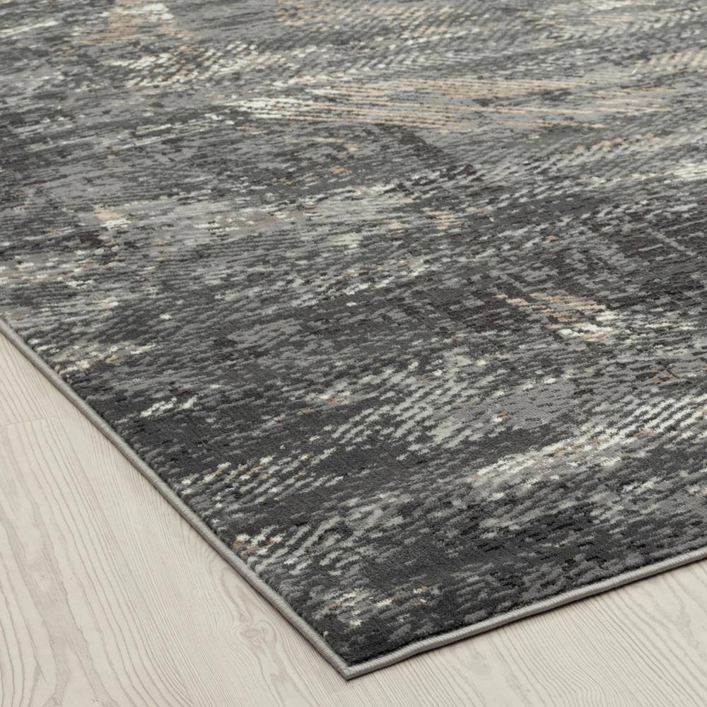 Gray and Black Abstract Rectangular Synthetic Area Rug