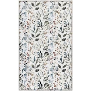 Washables Ivory Multicolor 3 ft. x 5 ft. Botanical Traditional Area Rug