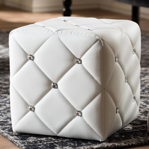 Baxton Studio Stacey White Tufted Ottoman 143 8148 HD The Home Depot