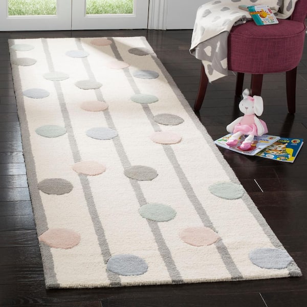 Kids 3 ft. x 6 ft. Ivory/Multi Striped Polka Dot Runner Rug