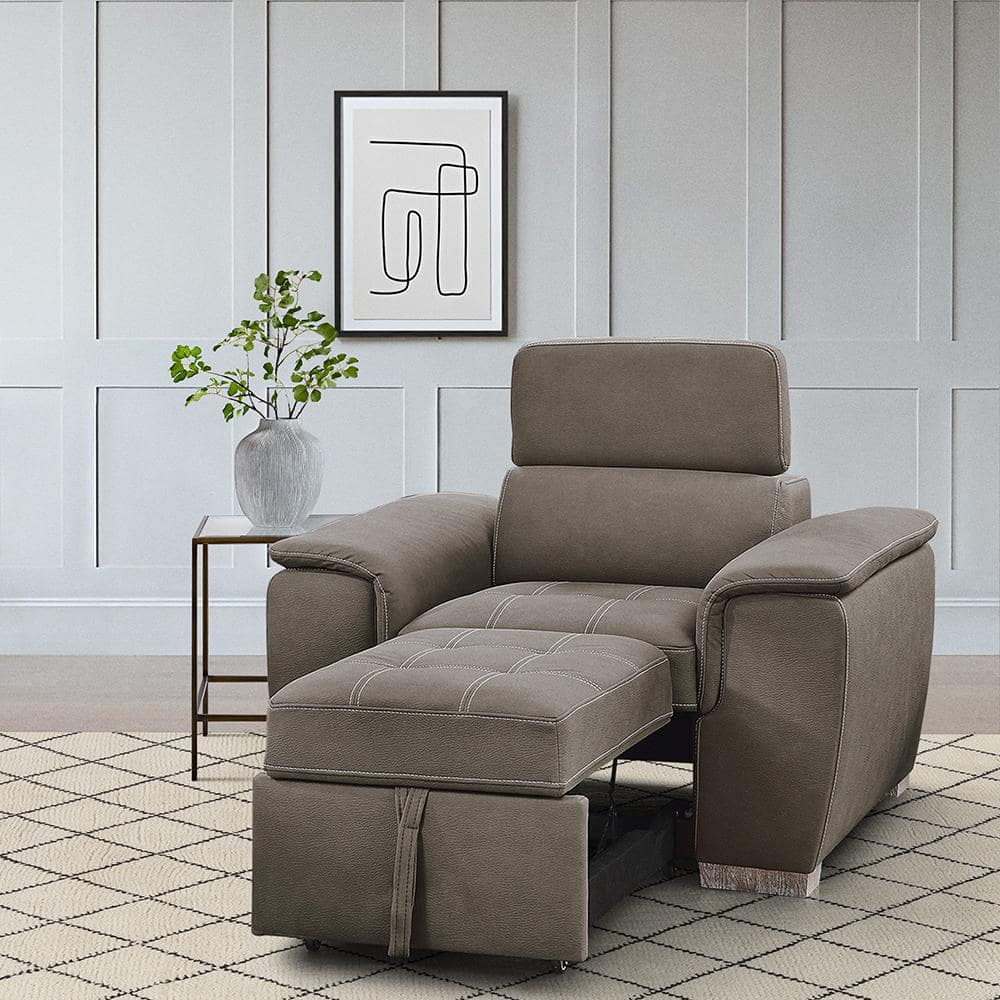 Taupe Microfiber Chaise with Pull-Out Ottoman