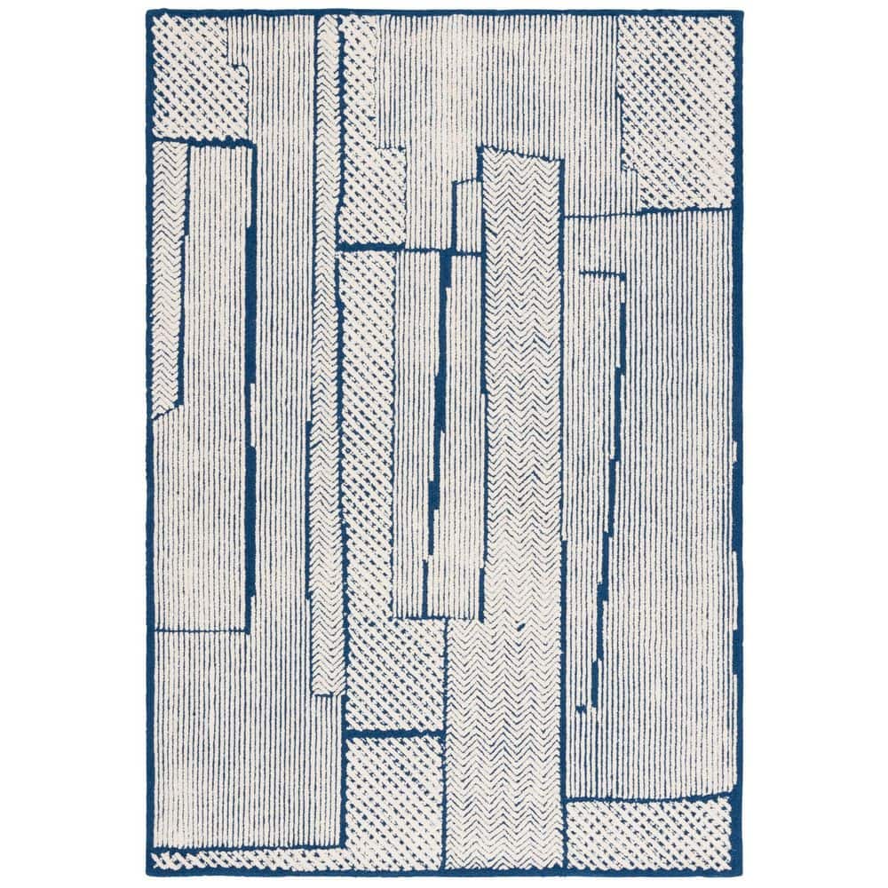 Abstract 4 ft. x 6 ft. Ivory/Navy Geometric Abstract Area Rug