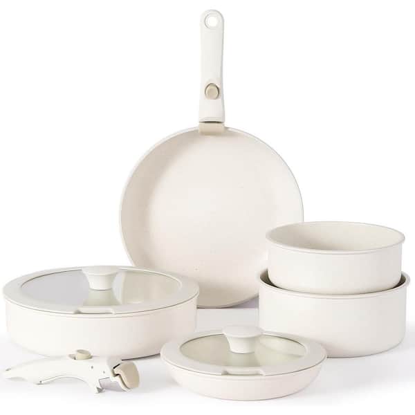 8 Piece Pink Non Stick Ceramic Cookware Set with Removable Handle, Stackable Induction Pots and Pans, Dishwasher Safe