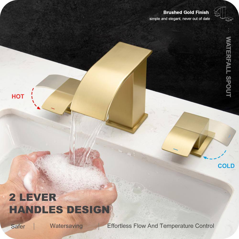 Brushed Gold Double Handle Widespread Bathroom Faucet
