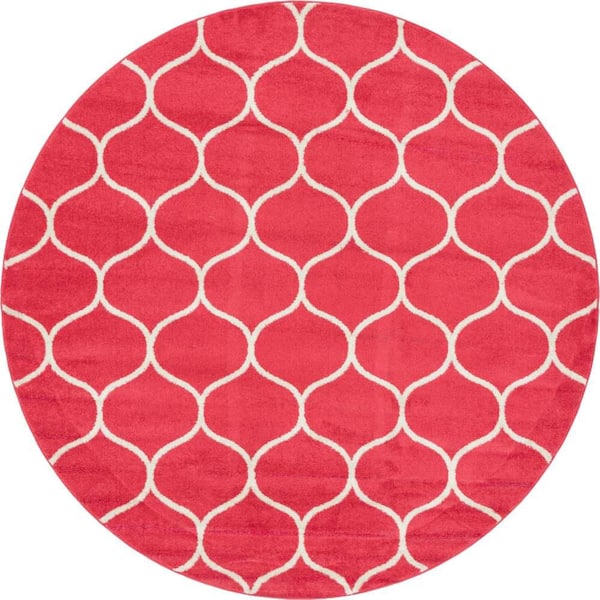 Unique Loom Trellis Frieze Rounded Pink 8 ft. x 8 ft. Area Rug