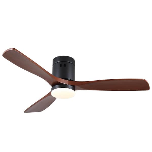 52 in. Dark Brown Blade ABS Flush Mount Standard Ceiling Fan with 3-Color Dimmable LED