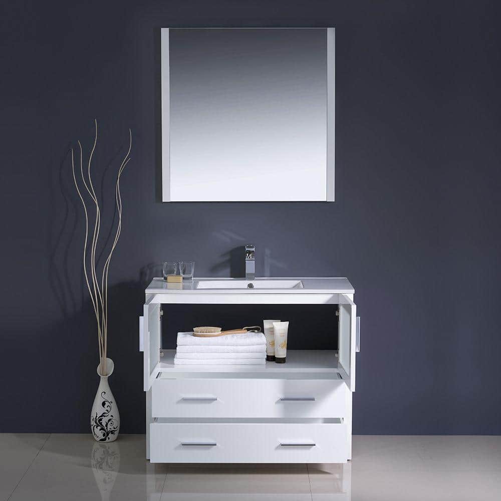 Torino 36'' White Ceramic Top Single Vanity Set with Mirror