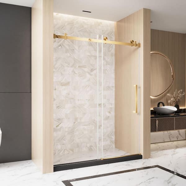 Xavon 48 in. W x 76 in. H Single Sliding Frameless Shower Door in Brushed Gold with Clear Tempered Glass