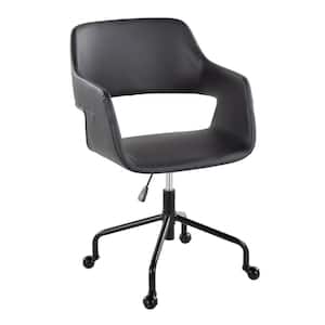 Margarite Faux Leather Adjustable Height Office Chair in Black Faux Leather & Black Metal with Arms