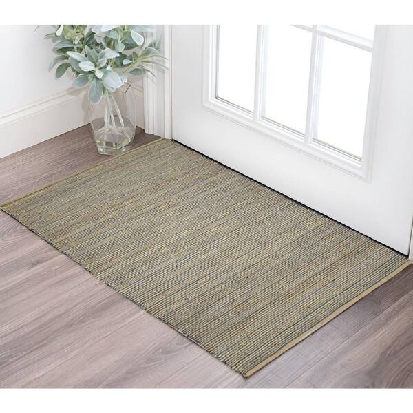 3 ft. x 5 ft. Blue And Beige Jute Striped Flatweave Handmade Area Rug