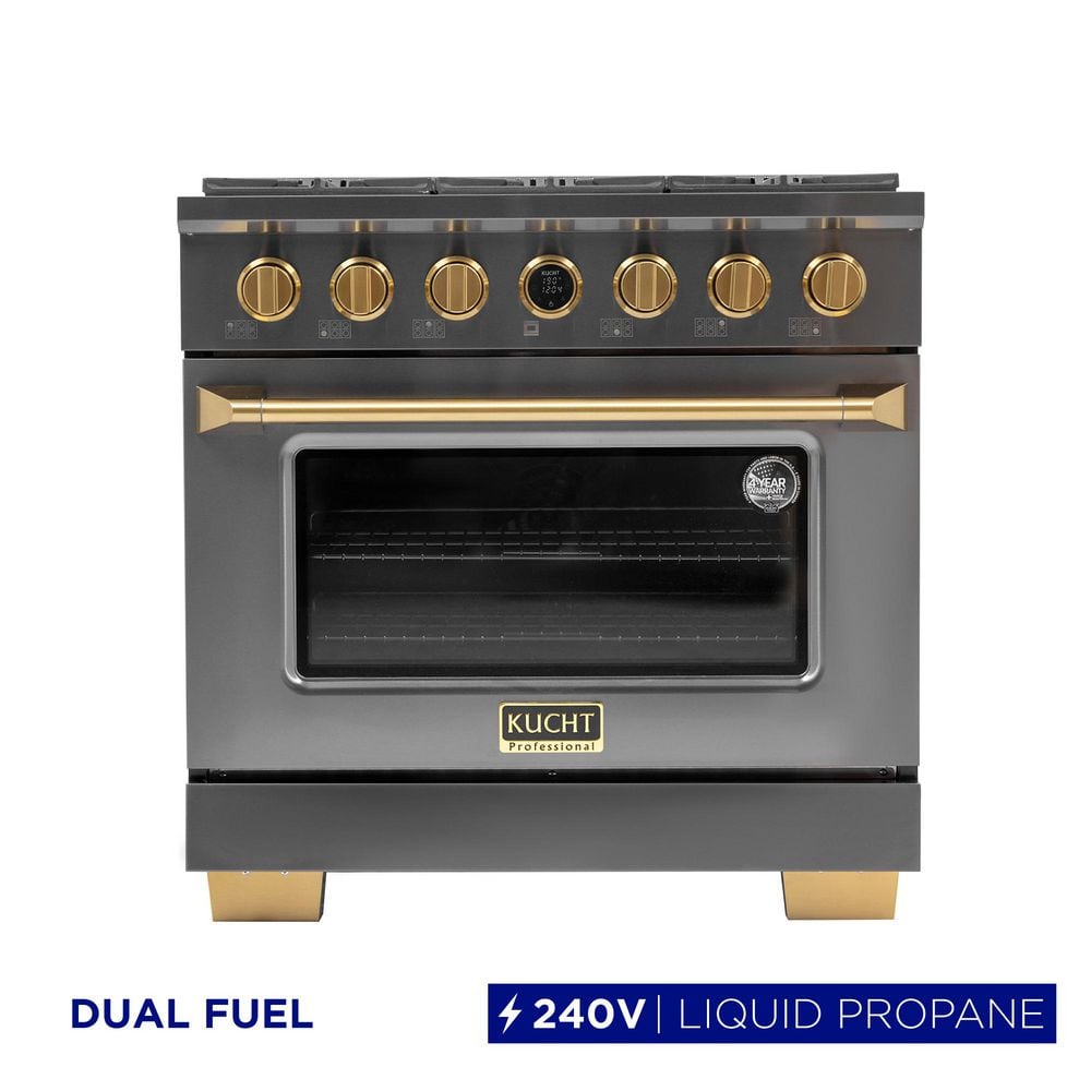 36 in. 5.2 cu. ft. 6-Burners Dual Fuel Range Propane Gas in Titanium Stainless Steel with Horus Digital Dial Thermostat price history on PriceWatchPro