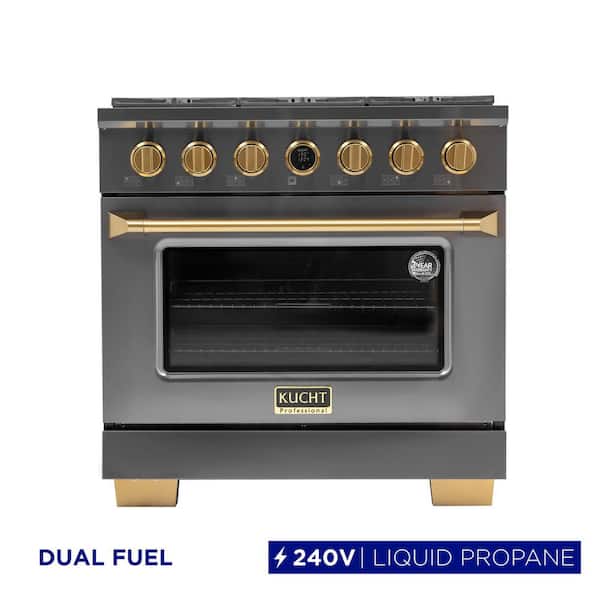36 in. 5.2 cu. ft. 6-Burners Dual Fuel Range Propane Gas in Titanium Stainless Steel with Horus Digital Dial Thermostat