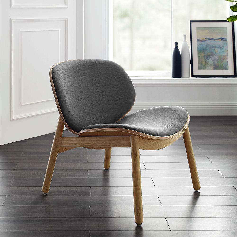 Gray Velvet Lounge Chair with Bamboo Frame