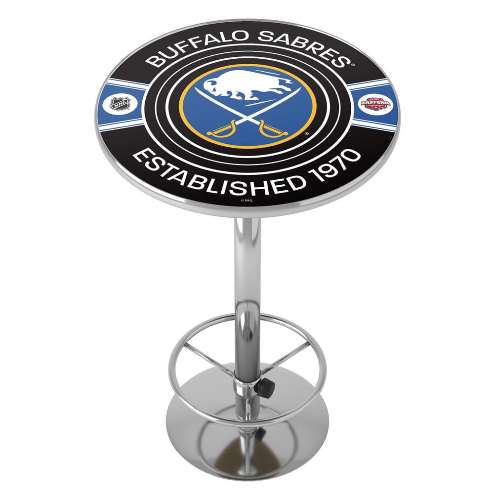 Buffalo Sabres Patch 27 in. Chrome Round Table Top with Adjustable Foot Res
