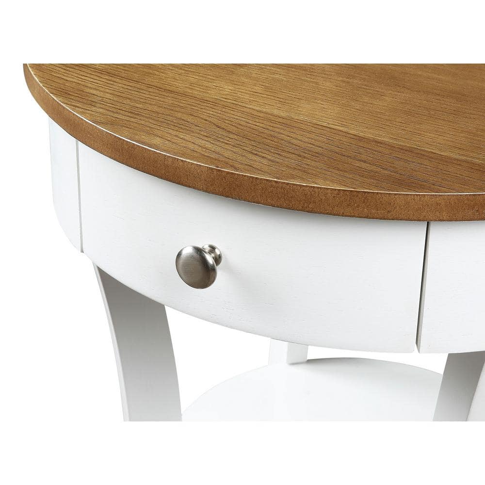 Driftwood and White Round Wood End Table with Storage