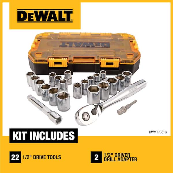 23 Pieces DEWALT 1/2" Drive Ratchet Socket Set for sale online DWMT73813 