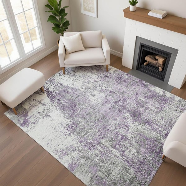 Mayfield Premium Machine Washable Abstract AMF1765 Plum 3 ft. x 5 ft. Area Rug