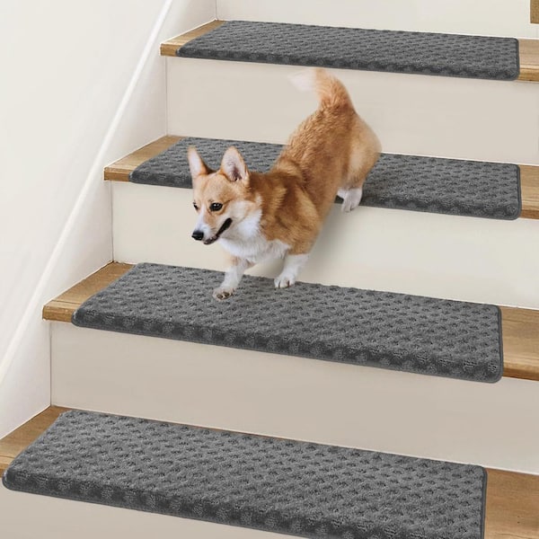 Stair Tread Cover 9.5 in. x 32 in. Set of 14, Non-Slip Carpet Stair Treads for Wooden Steps w/ Bullnose Edge Protection