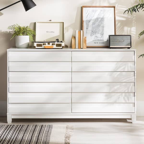 Walker Edison Furniture Company Modern 58 in. White 6-DrawerPanel Dresser