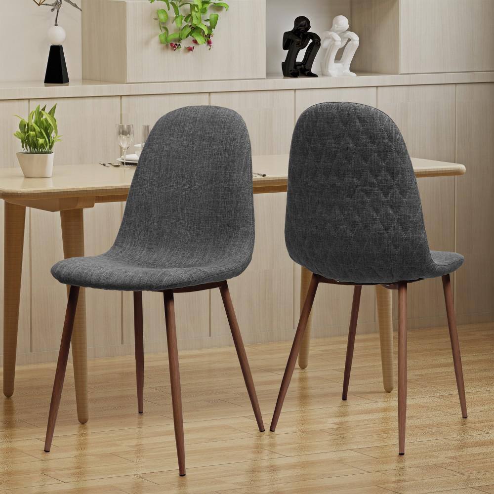 Elegant Mid-Century Modern Dining Chairs in Light Grey with Dark Walnut Iron Legs, Set of 2