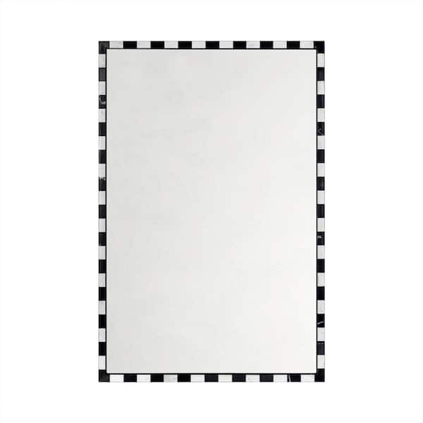 20 in.W x 30 in.H Rectangular Marble Framed Wall Mounted Bathroom Vanity Mirror in Black and White Checkerboard Pattern