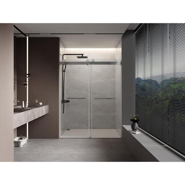 Staykiwi 68 to 72 in. W. x 76 in. H Double Sliding Frameless Soft-Close Shower Door with Tempered Glass in Brushed Nickel
