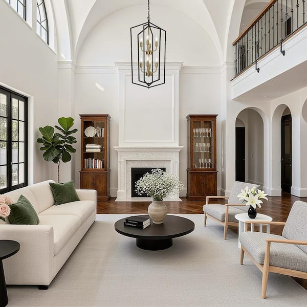 Modern Farmhouse 8-Light Black Lantern Chandelier, Brass Tiered Hanging Pendant Light with Caged Metal Shade