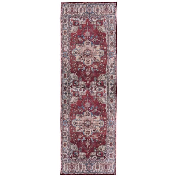 SAFAVIEH Tuscon Red/Beige 3 ft. x 6 ft. Machine Washable Floral Medallion Runner Rug