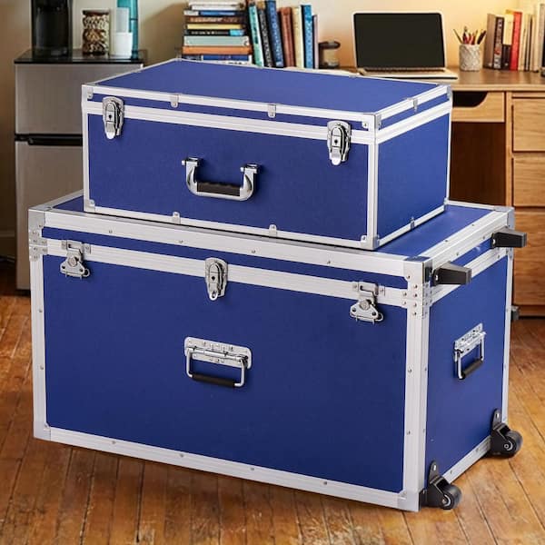 SKYSHALO Set of 2 Metal Storage Trunks, Wooden Boxes with 32.13 in
