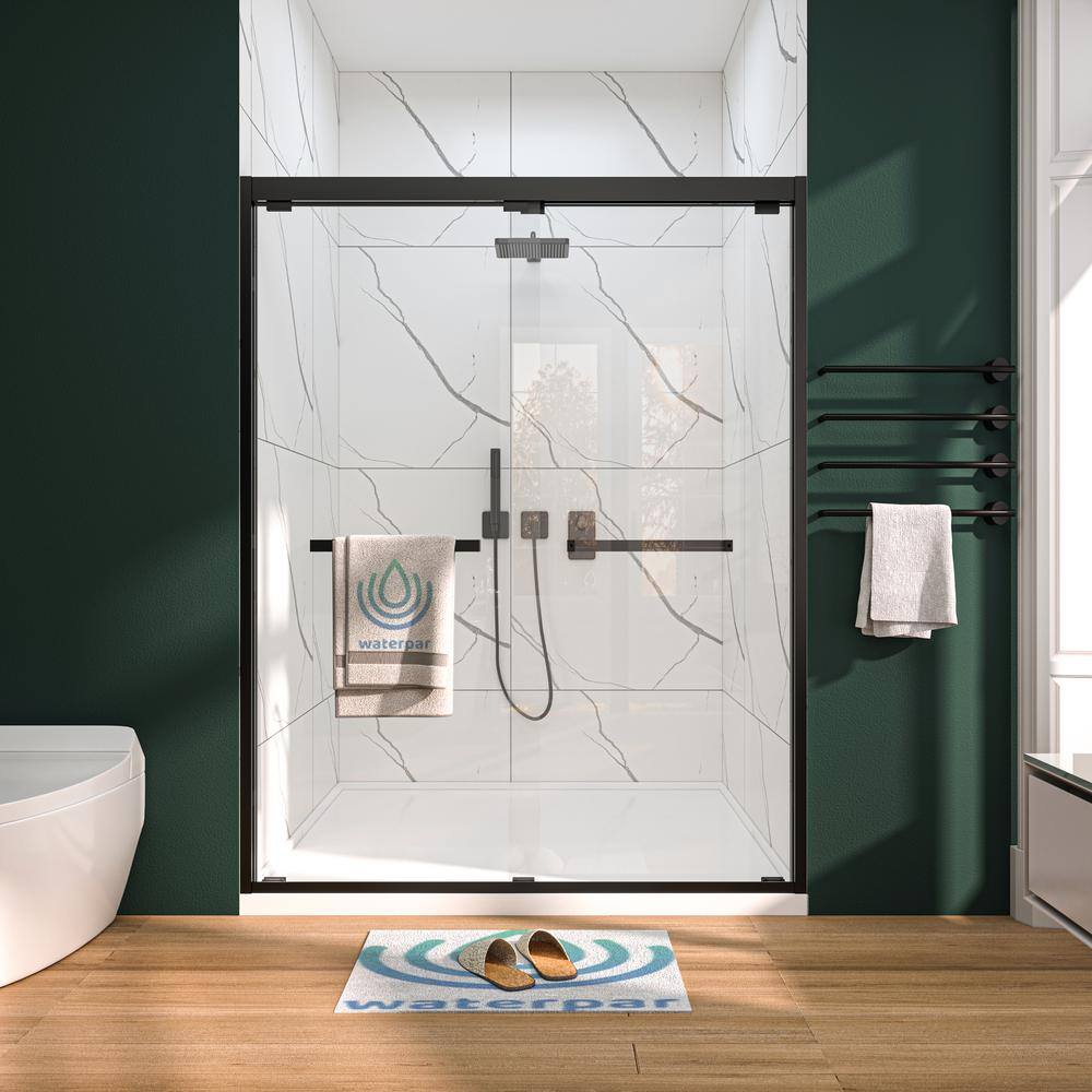 60'' Matte Black Double Sliding Frameless Shower Door with Clear Glass