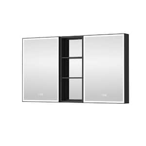 52 in. W x 30 in. H Rectangular Black Aluminum Recessed/Surface Mount LED Medicine Cabinet with Mirror and Outlet