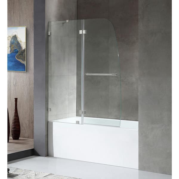 ANZZI 5 ft. Left Drain Alcove Tub in White with Frameless Hinged Tub Door with Brushed Nickel Hardware