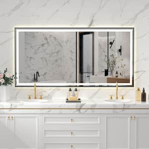 72 in. W x 36 in. H Rectangular Framed LED Anti-Fog Wall Bathroom Vanity Mirror, Backlit, and Front Light