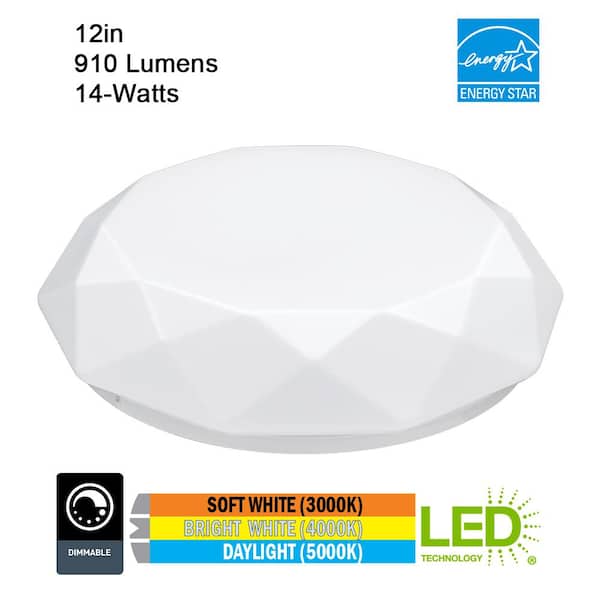 12 in. Diamond Adjustable CCT LED Flush Mount Ceiling Light 910 Lumens 14W 120V Dimmable (8-Pack)