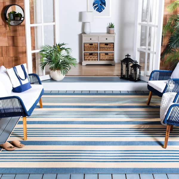 Beach House Beige/Blue 4 ft. x 6 ft. Striped Indoor/Outdoor Area Rug