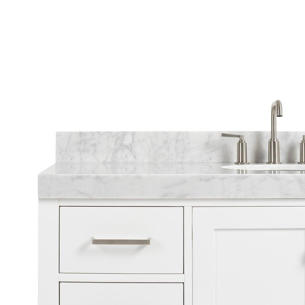 Cambridge 54" White Wood Freestanding Bathroom Vanity with Carrara Marble Top