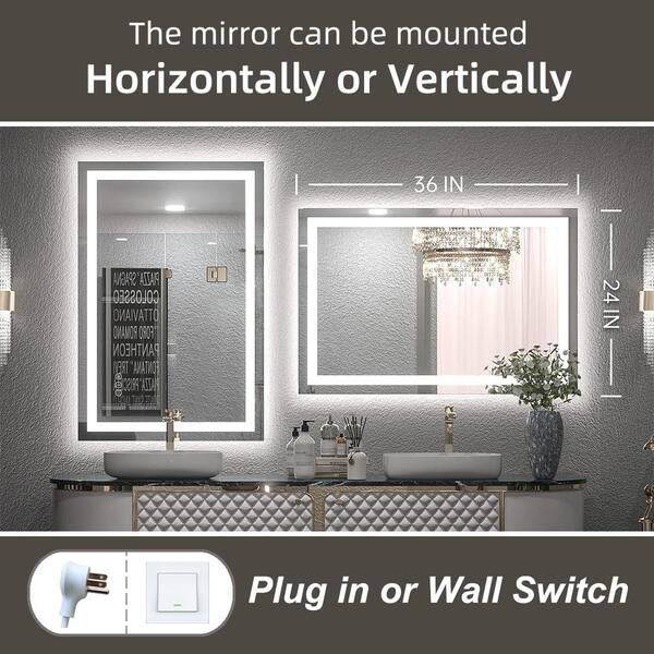 Apmir 24 in. W x 32 in. H Rectangular Frameless Double LED Lights Anti-Fog  Wall Bathroom Vanity Mirror in Tempered Glass L001AC6080 - The Home Depot