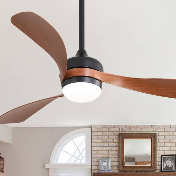 52 in. Indoor/Outdoor Black Downrod Standard Ceiling Fan with Dimmable LED Light Kits and 6-Speed DC Remote Control
