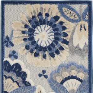 Charlie 2 X 6 ft. Blue and Grey Floral Indoor/Outdoor Area Rug