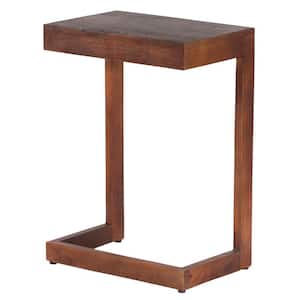 12 in. W Brown C-Shaped Side Table with Wooden Frame